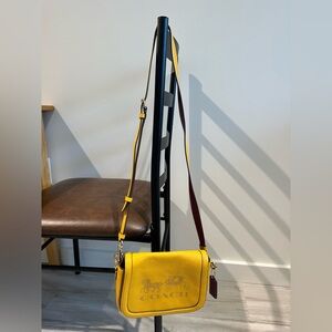 Coach Saddle Bag with Horse and Carriage-Orchre & Vintage Mauve/Gold Hardware